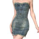 Vestido vaquero vintage mini sin tirantes